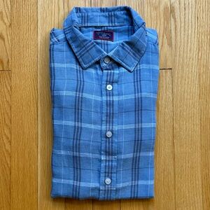 UNTUCKit Men’s Long Sleeve Dress Shirt Cotton Linen Slim Fit Large Blue Plaid